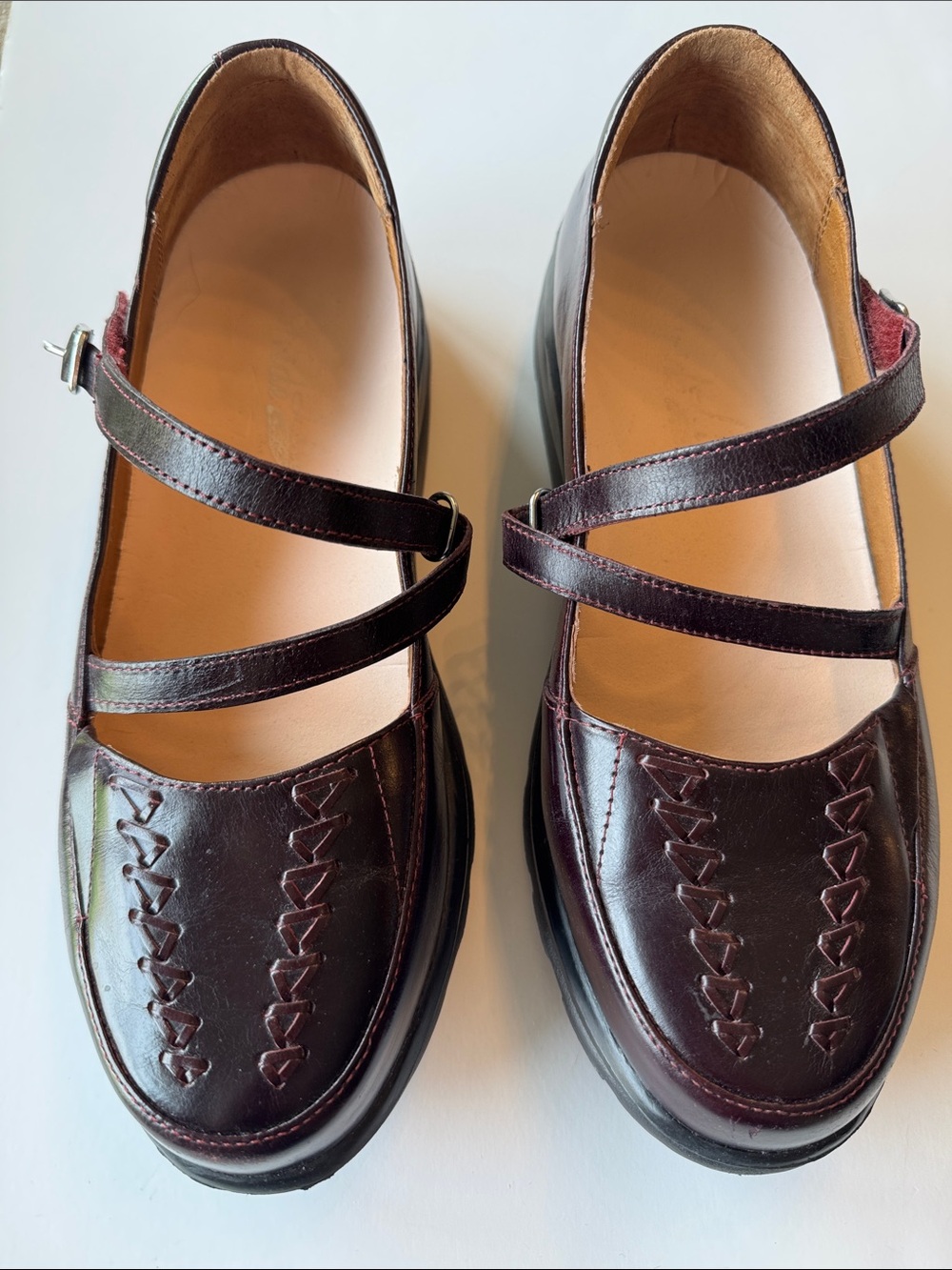 Dr Comfort Wide Double-Strap Mary Jane Flats in Deep Burgundy